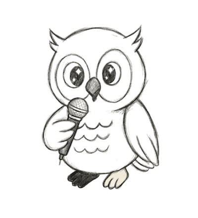 Owen the Owl with a microphone